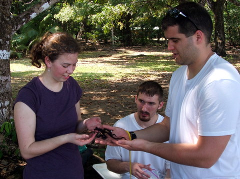 Stacey Brett and Osniel Gonzalez with a brittle star