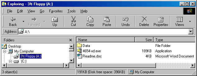 Windows Explorer Window displaying A drive