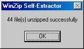 WinZip Self-Extractor [4654-XD.EXE] Dialog Box on completion