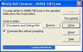 WinZip Self-Extractor - 04466-7d[1].exe Dialog Box Unzip Progress