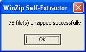 WinZip Self-Extractor Successful Dialog Box
